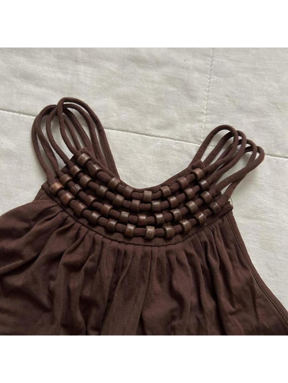 Michael Kors Brown Beaded Halter Top Shelf Bra Size L - Picture 2 of 8